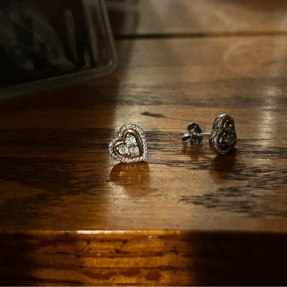 Diamond Heart Earrings Sterling Silver/10K Rose Gold